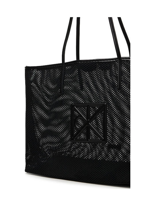 Emblem Fabric Women's Tote Handbag Black