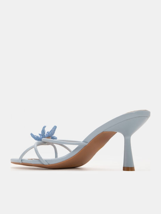 Women's Mules with Thin High Heel in Light Blue Color