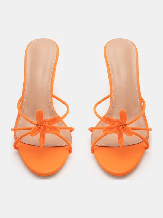 Women's Mules with Thin High Heel in Orange Color