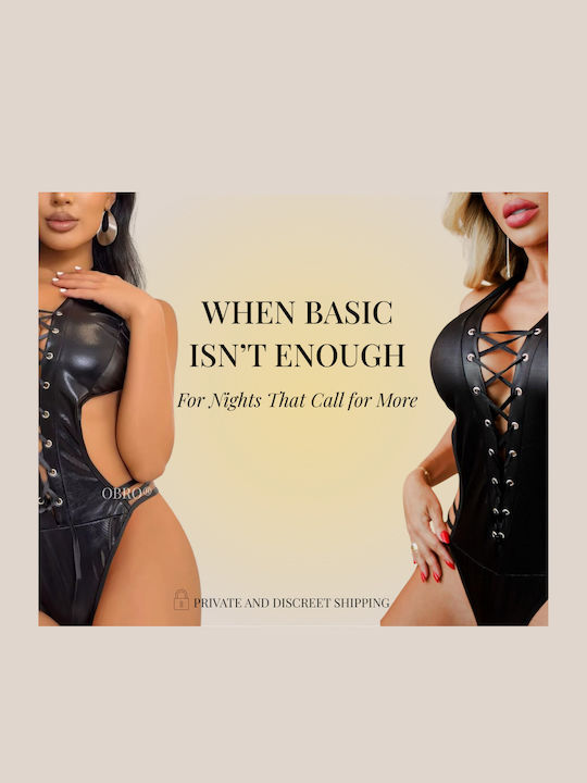 Sexy Body Women Obro Black Leather Look Adjustable Lace Cutouts Slim Waist Effect