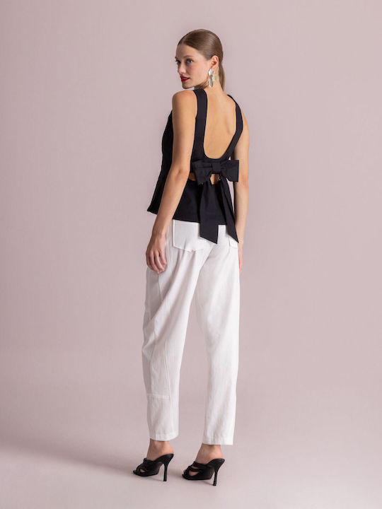 Damen Bluse Baumwolle Ärmellose Schwarze