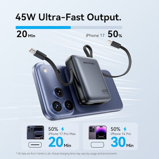 Vention Power Bank 10000mAh 45W Power Delivery / Quick Charge / PPS Γκρι
