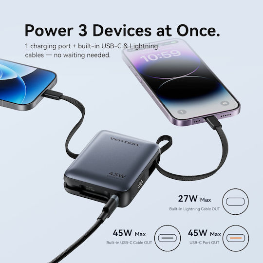 Vention Power Bank 10000mAh 45W Power Delivery / Quick Charge / PPS Γκρι