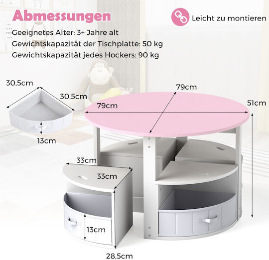 Costway Kinder Tische Set mit Stühlen für Malerei Rosa Costway