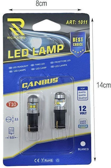Rchang Car Lamp T10 Canbus LED 6500K Cold White 12V