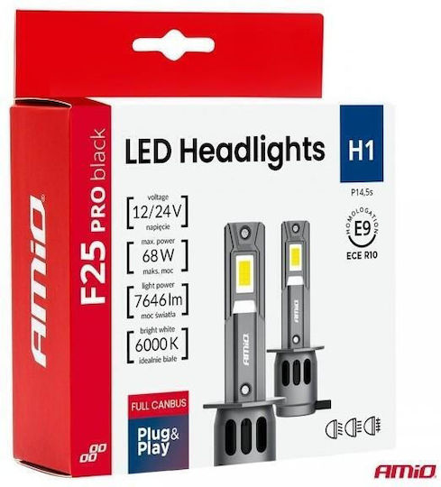 AMiO Car and Motorcycle Lamps H1 Canbus LED 6000K Cold White 12-24V 68W 2pcs