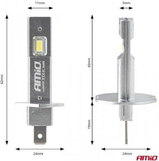 AMiO Λάμπες Αυτοκινήτου & Μοτοσυκλέτας H1 Canbus LED 6000K Ψυχρό Λευκό 12V 20W 2τμχ