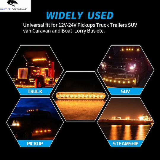 Spywolf First-class Led Strobe LKW-Volumenleuchten Gelbe 12led 12/24v 6000lm 10 Stück Tc-329