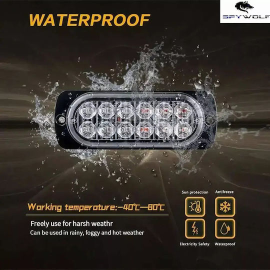 First-class Led Strobe Φαναράκι Όγκου Κόκκινο 12led 12/24v 6000lm 4 Τεμάχια Tc-349