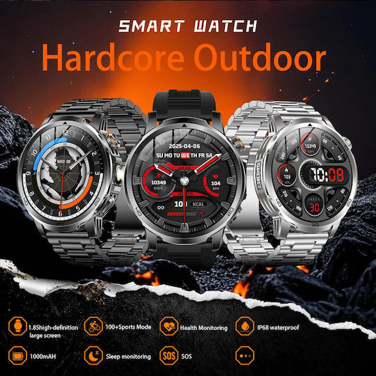 Microwear AK95 Smartwatch with Heart Rate Monitor Silver Steel