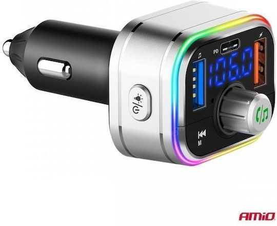 AMiO FM Transmitter Αυτοκινήτου με MicroSD / Type-C / USB / Bluetooth