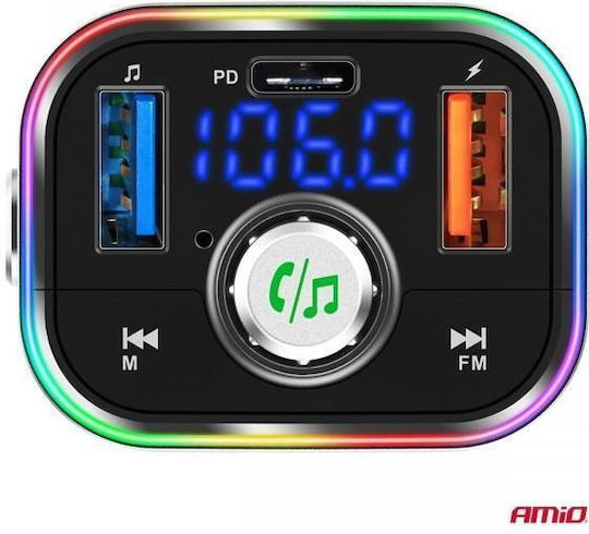 AMiO FM Transmitter Αυτοκινήτου με MicroSD / Type-C / USB / Bluetooth