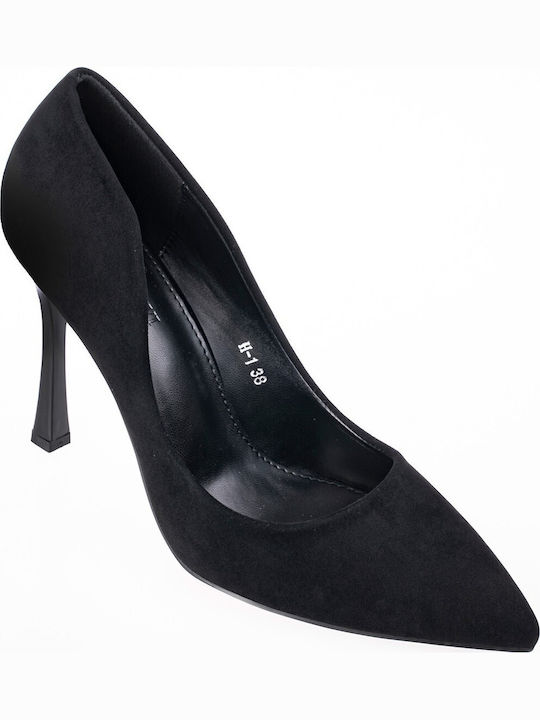Suede Pointed Toe Heels with Stiletto Heel Black