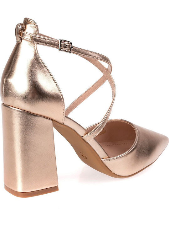 Spitze Pumps mit Riemen & Hohem Absatz Beige