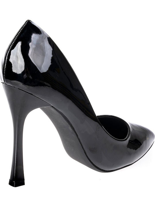 Pointed Toe Heels in Patent Leather with Stiletto Heel Black