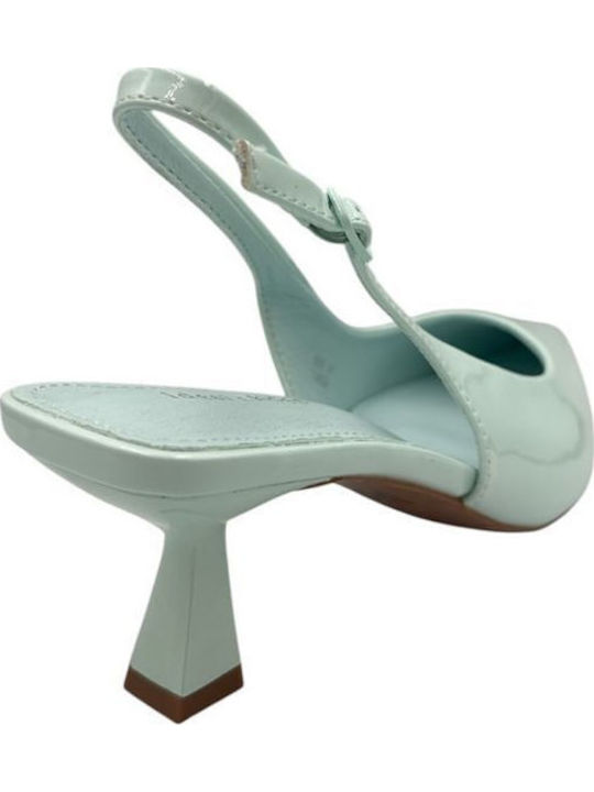 Heels from Patent Leather with Strap & Medium Heel Green