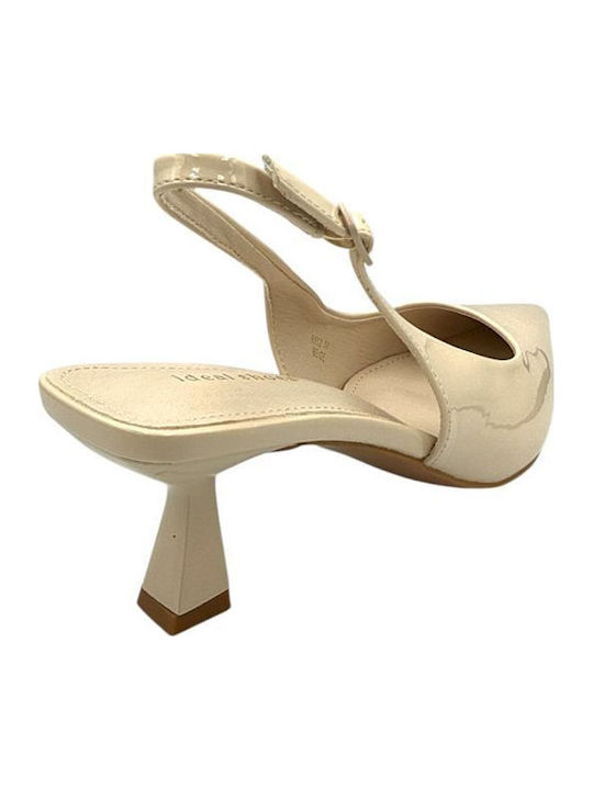 Heels in Patent Leather with Strap & Mid Heel Beige