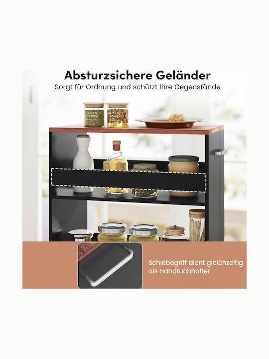 Costway Metallic Kitchen Trolley 3 Tiers Black 47.5x30x80.5cm