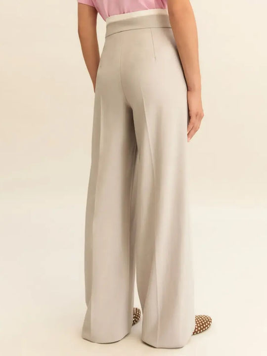 Women's High Waist Fabric Trousers in Regular Fit Light Gray