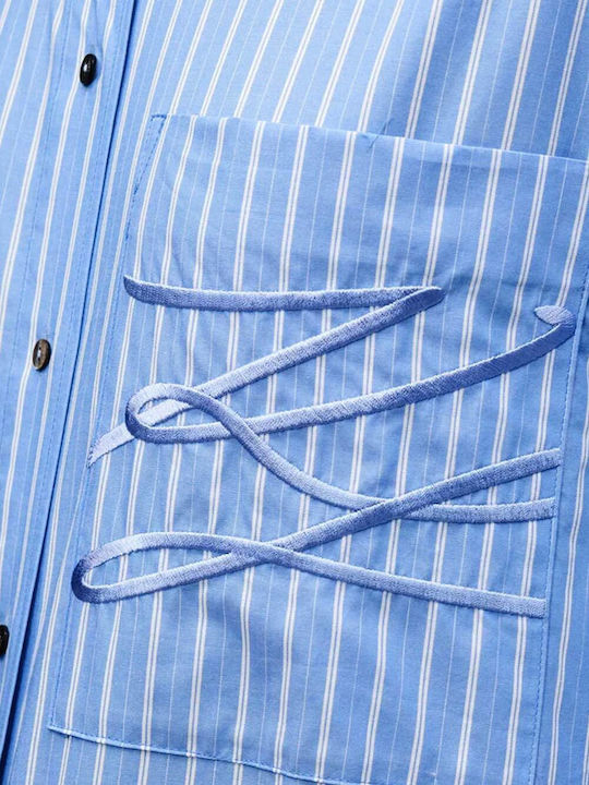 Long Sleeve Women's Shirt Classic Blue Stripe Striped