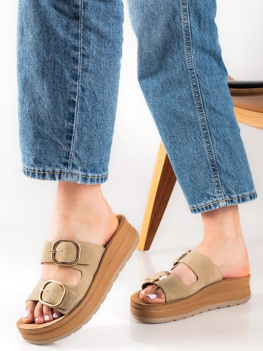Γυναικεία Ανατομικά Σανδάλια Flatforms Μπεζ