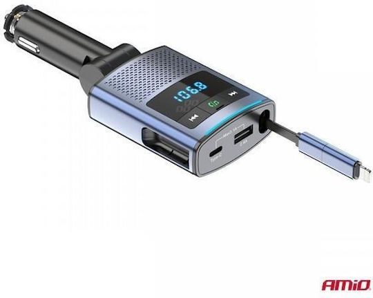 AMiO Transmițător FM Auto cu Type-C / USB / Bluetooth
