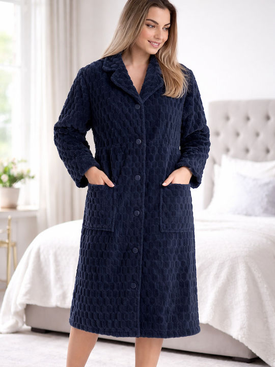Relax Lingerie Χειμερινή Γυναικεία Ρόμπα Μπλε Σκουρο