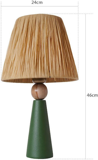 Keramik Tischlampe Grün Mit Strohhut 24x46cm