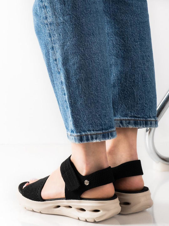 Xti Γυναικεία Μαύρα Sporty Sandals Διάτρητο Ύφασμα Κούμπωμα Velcro