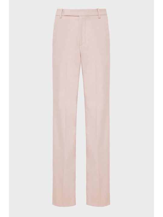 Women's High Waist Fabric Trousers in Straight Leg Style Pink