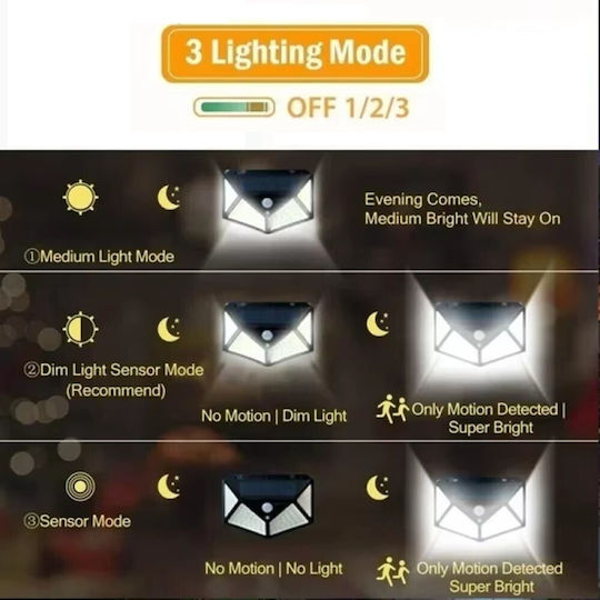 Set of 6 Wall Mounted Solar Lights Cold White 6500K with Motion Sensor and Photocell IP65