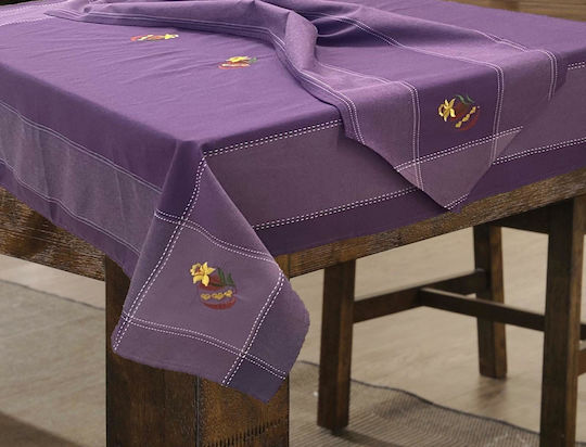 Πασχαλινό Τραπεζομάντηλο 140χ140 Μωβ Κέντημα Purple Egg
