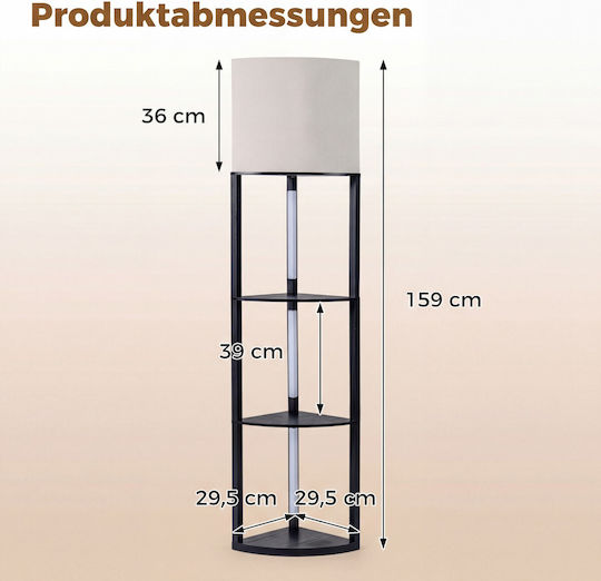 Costway LED Lampadar De Podea Y159xL29.5cm Negru