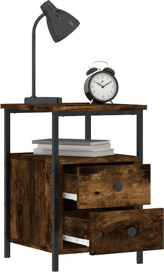 Wooden Bedside Table With Metal Legs Brown 34x35.5x50cm