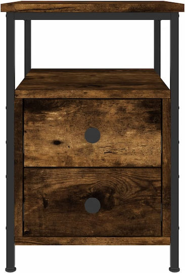 Wooden Bedside Table With Metal Legs Brown 34x35.5x50cm