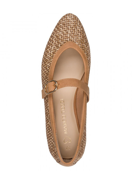 Γυναικείες Μπαλαρίνες με Λουράκι σε Καφέ Χρώμα