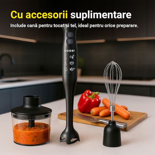 COOK-IT Blender de Mână cu Tijă din Plastic 350W Negru
