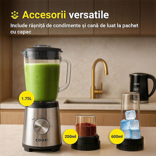 COOK-IT Μπλέντερ με Γυάλινη Κανάτα 1.75 lt 1500W Γκρι