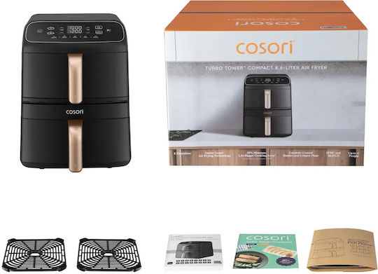 Cosori Heißluftfritteuse mit Doppeltem Abnehmbaren Behälter 8,6 l Schwarz 1391504