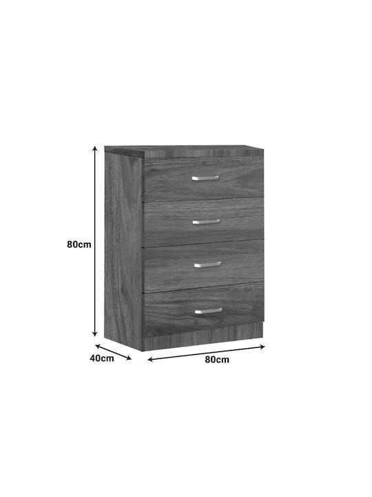 Wooden Bedroom Chest of Drawers Killian with 4 Drawers Walnut 80x40x80cm