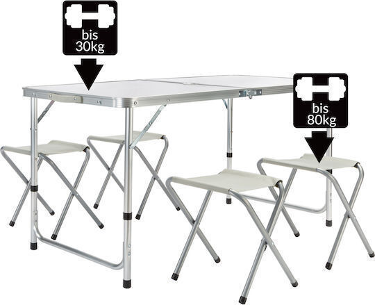 Aluminum Table Set for Camping Foldable 120x60cm
