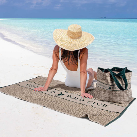 Greenwich Polo Club Πετσέτα Θαλάσσης Βαμβακερή Taupe-Green 180x90εκ.