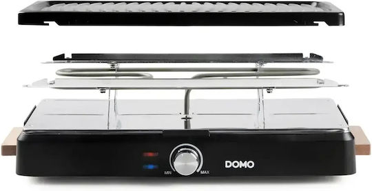 Domo Grătar Electric De Masă Raclette Cu Placă Canelată 1400W Cu Termostat Reglabil 25x49,5cm