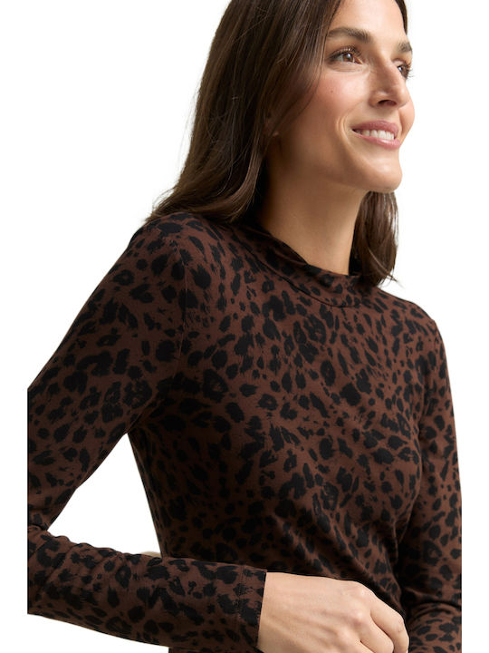 Women's Blouse Brown Black Small Leo Print