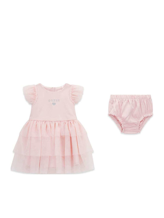 Girls Dress Short Sleeve Set With Panty Pink