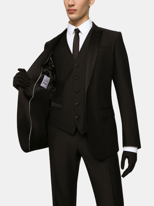 Dolce & Gabbana Men's Winter Suit with Vest Slim Fit Black