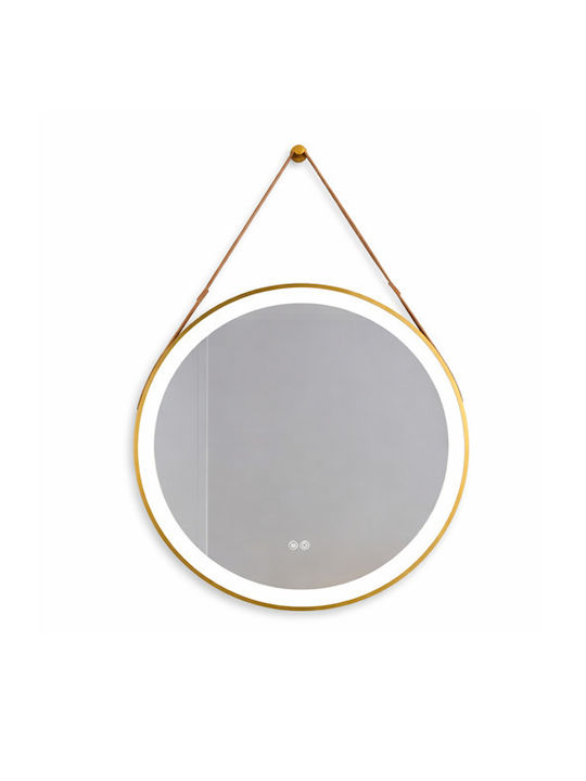 Καθρεφτης Μπανιου Ιμαντα Led Αφης Mirrorlux Selene S-4676g Στρογγυλος Φ-800mm Χρυσος