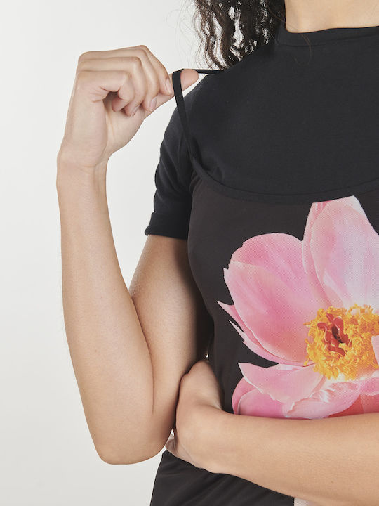 Καλοκαιρινό Mini T-shirt Φόρεμα Πλεκτό Μαύρο