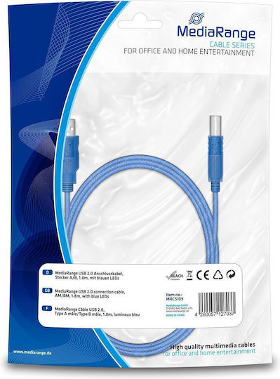 MediaRange 1.8m USB 2.0 Cable A-Male to B-Male Blue (MRCS109)