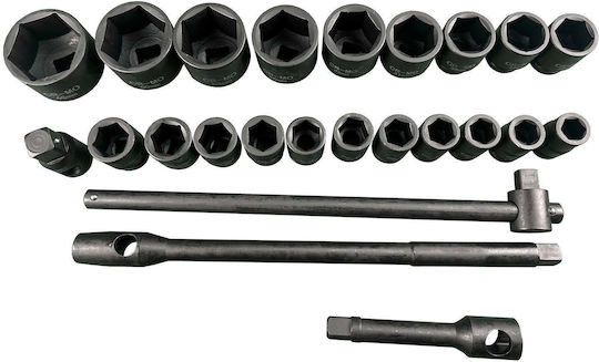 Impact Socket Set Ratchet 3/4" 1" 26 Pieces Gebo Tools